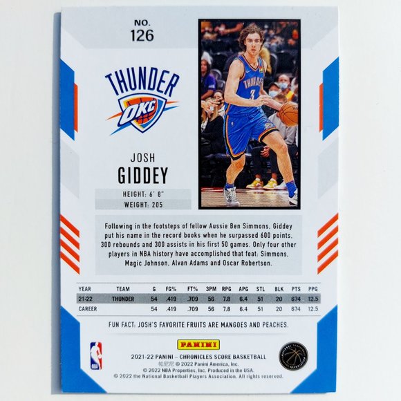 Oklahoma City Thunder (Josh Giddey) - BKBL [21_JG6] - Rookie Card (RC) - Picture 3 of 3